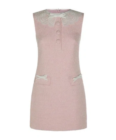 Self-portrait Sequin-embellished Lace-collar Mini Dress In Pink