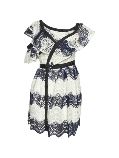 Pre-owned Self-portrait Lace-detail Mini Dress In Blue