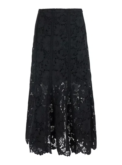 Self-portrait Lace-detail Tech Fabric Skirt With Back Zip Closure In Black