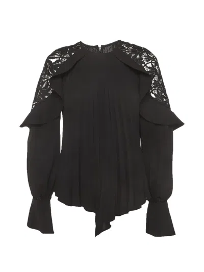 Pre-owned Self-portrait Lace-details Pleated Blouse In Black