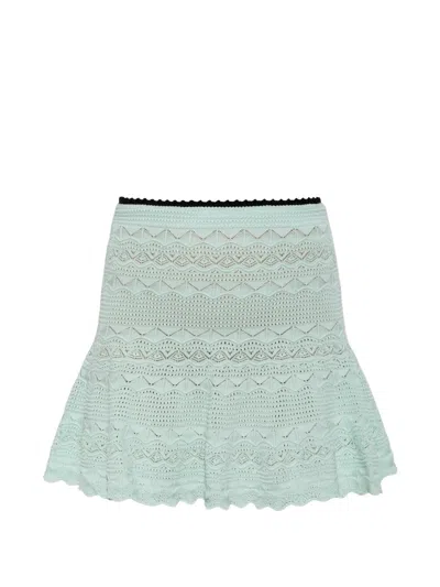 Self-portrait Womens Green Flared Pointelle Cotton-knit Mini Skirt In Multi