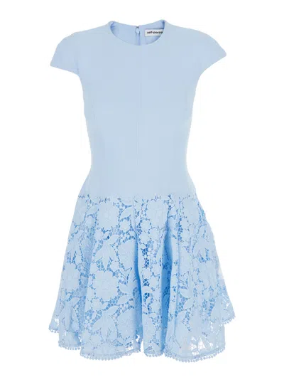 Self-portrait Lace-embroidered Tech Fabric Mini Dress In Blue