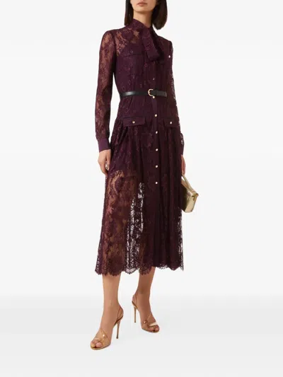 Self-portrait Lace-overlay Pussy-bow Midi Dress In Multi