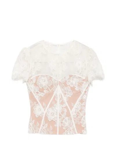 Self-portrait Lace-overlay Sequin-embellished Top In Multi