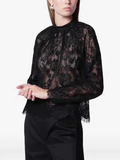 Self-portrait Self Portrait High-neck Lace Blouse With Long Sleeves In Black