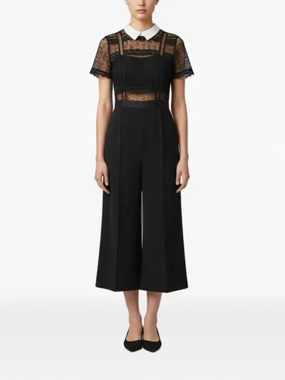 Pre-owned Self-portrait Lace-panelled Jumpsuit In Black
