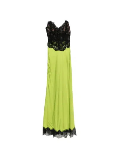 Self-portrait Lace-panelled Satin Maxi Dress In Gray