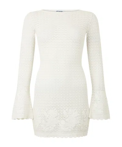 Self-portrait Crochet-knit Flared-sleeve Mini Dress In White