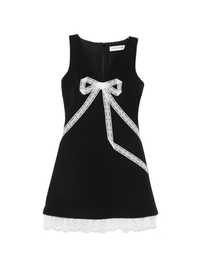 Self-portrait Lace-trim Bow-detail Mini Dress In Black