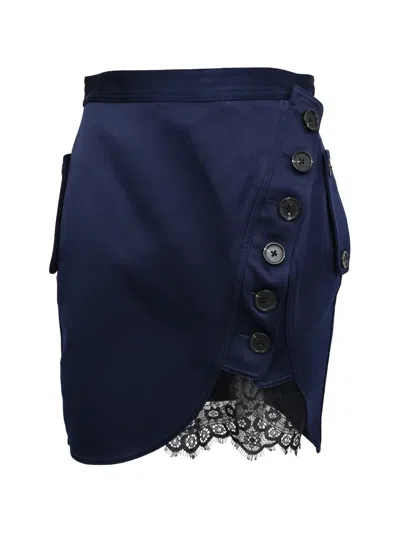 Pre-owned Self-portrait Lace-trim Buttoned Mini Skirt In Blue