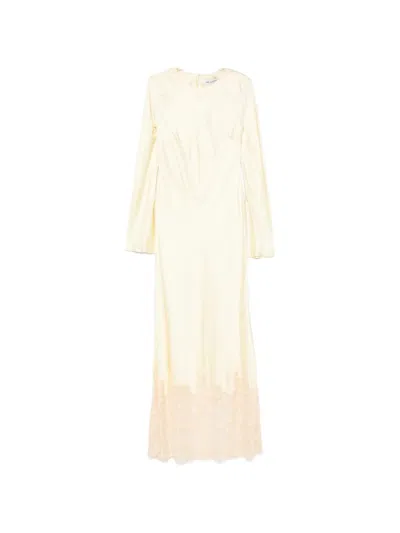 Self-portrait Lace-trim Long-sleeve Maxi Dress In Yellow