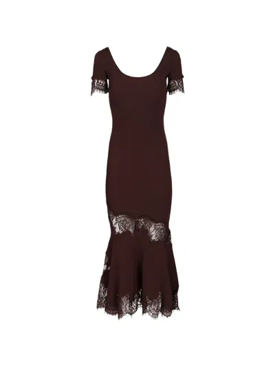 Self-portrait Lace-trim Midi Dress In Brown
