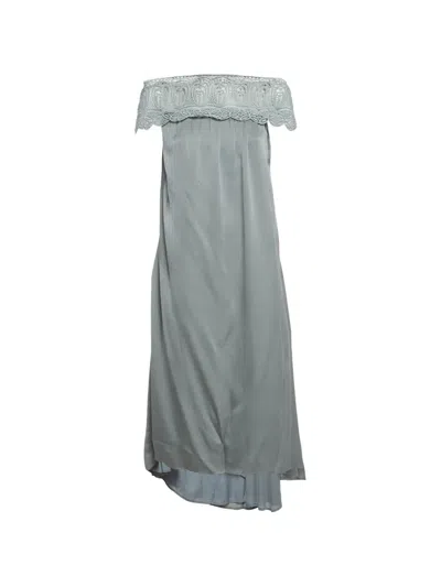 Pre-owned Self-portrait Lace-trim Off-shoulder Maxi Dress In Blue