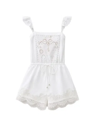 Self-portrait Lace-trim Playsuit In White