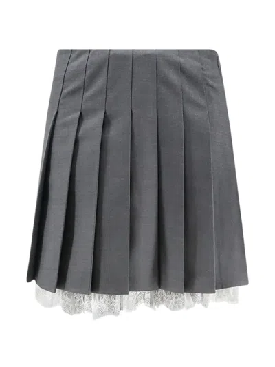 Self-portrait Lace-trim Pleated Mini Skirt In Gray