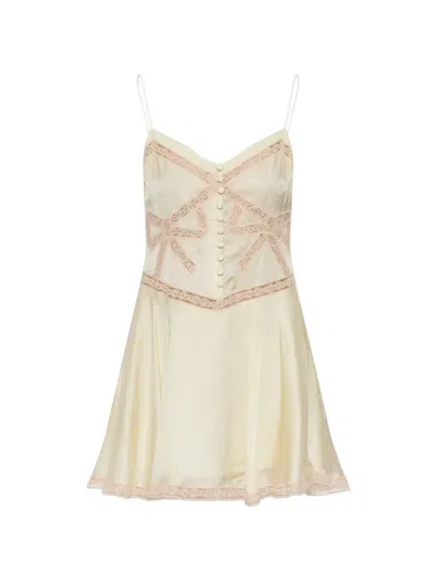 Self-portrait Lace-trim Polka-dot Mini Dress In Yellow