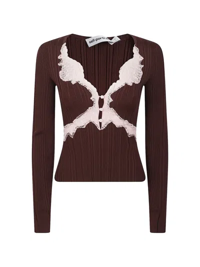 Self-portrait Self Portrait Top With Lace Details In Burgundy