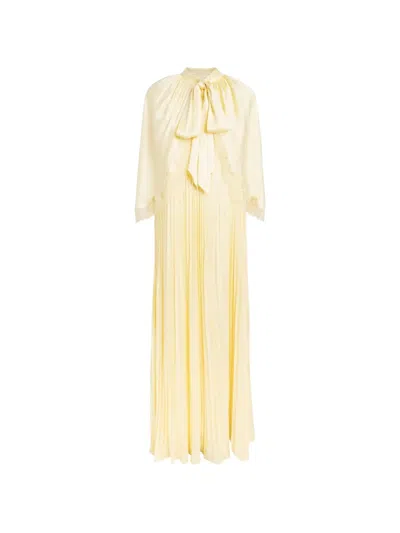 Self-portrait Lace-trim Tie-neck Maxi Dress In Gelb