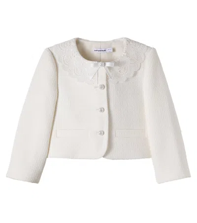 Self-portrait Lace-trimmed Bouclé Jacket In White