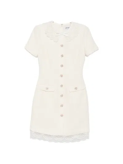 Self-portrait Lace-trimmed Bouclé Dress In Purple