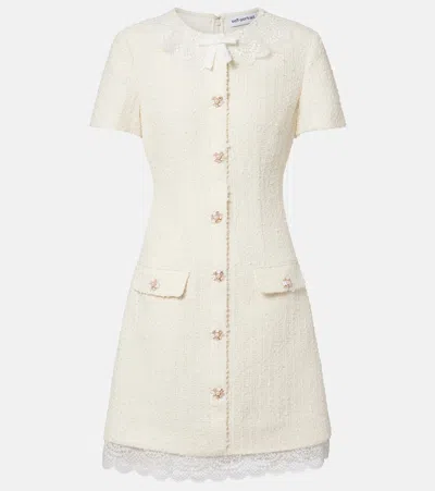 Self-portrait Ivory Boucle Lace Mini Dress With Jewel Button Accents In Neutral