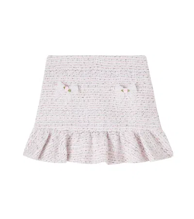 Self-portrait Kids' Lace-trimmed Bouclé Skirt In Pink