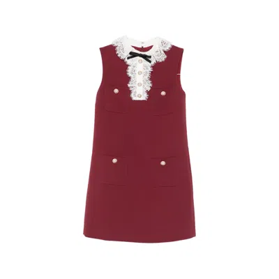 Self-portrait Burgundy Crepe Lace Collar Mini Dress In Brown