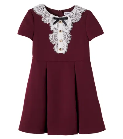 Self-portrait Lace-trimmed Cotton Dress In Burgundy