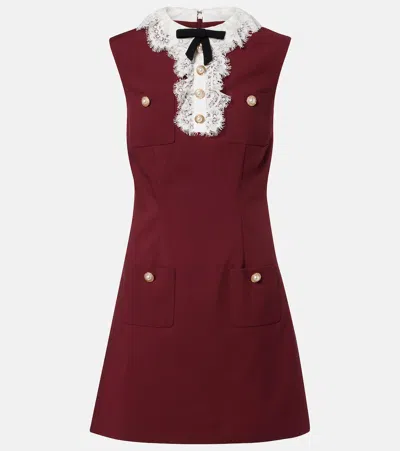 Self-portrait Mini Abito Bordeaux In Crepe Con Colletto In Pizzo E Fiocchi Self Portrait In Burgundy
