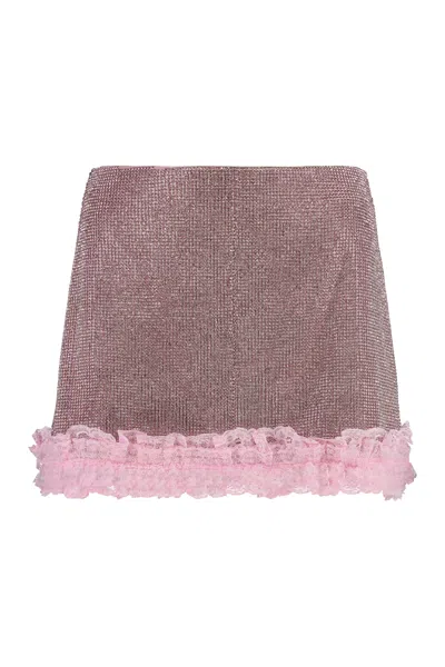 Self-portrait Lace-trimmed Mini Skirt In Pink