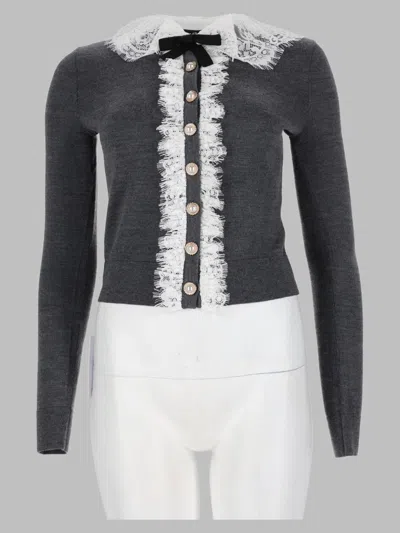Self-portrait Lace-trimmed Wool Cardigan In Gray