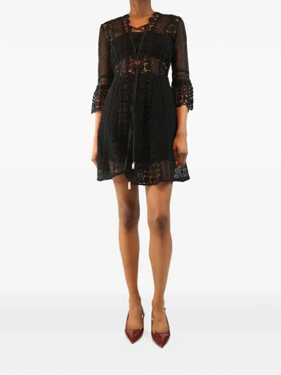 Pre-owned Self-portrait Lace-up A-line Dress In Black