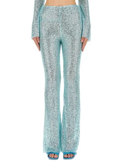 Self-portrait Ladies Blue Beaded Fishnet Flared Pants
