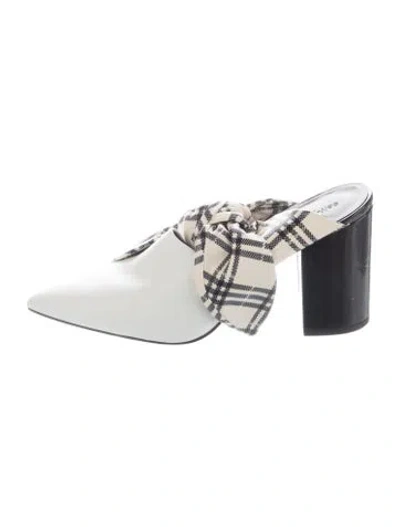 Pre-owned Self-portrait Leather Plaid Print Mules In Black