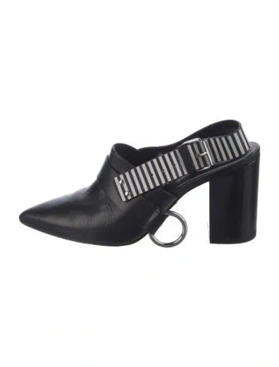 Pre-owned Self-portrait Leather Striped Slingback Pumps In Black