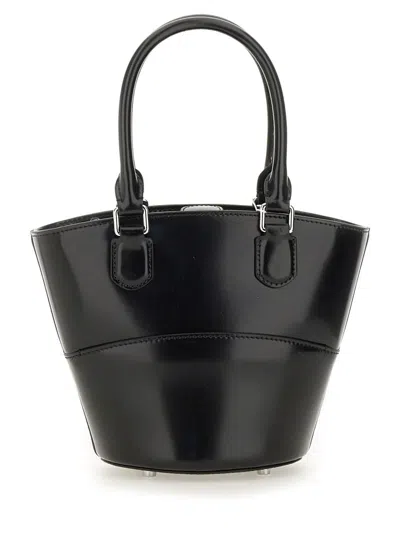 Self-portrait Leather Tote Bag With Charm In Black