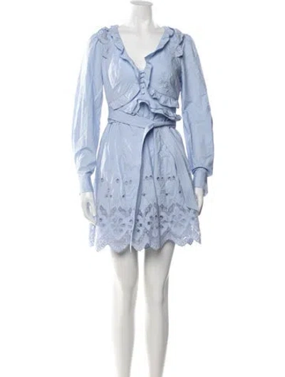 Pre-owned Self-portrait Light Blue Cotton Broderie Mini Dress Mini Dress W/ Tags