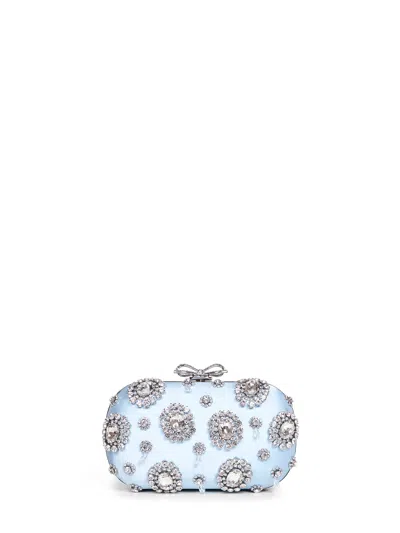 Self-portrait Light Blue Crystal Clutch Bag With Strap