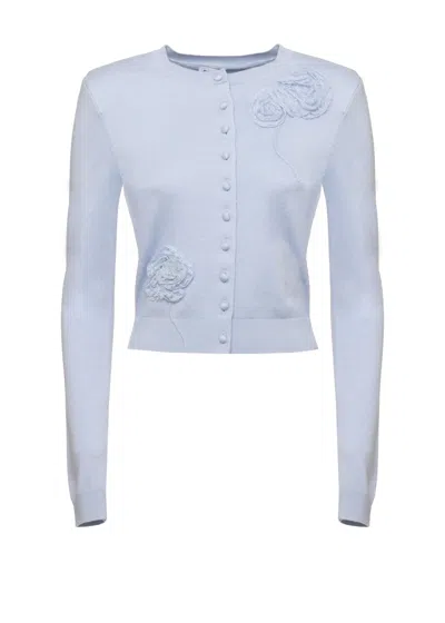 Self-portrait Light Blue Flower Lace Cardigan In Multi