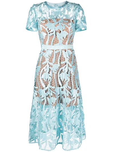Self-portrait Light Blue Lace Midi Dress