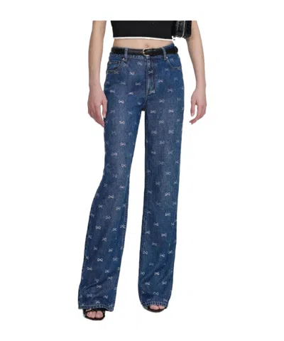 Self-portrait Lightweight Bow Embellished Jeans In Blue