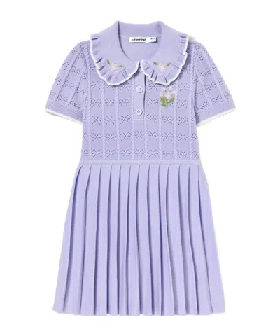 Self-portrait Kids' Lilac Pleated Pointelle Knit Dress In Purple