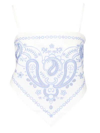 Self-portrait Asymmetric Embroidered Linen And Cotton-blend Top In White