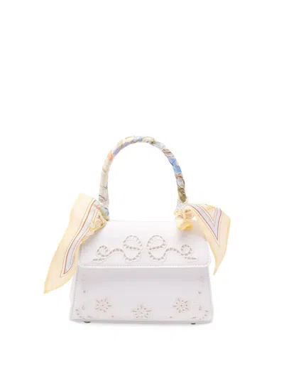 Self-portrait Linen Floral Mini Bag In Sand