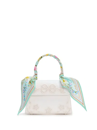 Self-portrait Linen Floral Mini Bag In Sand