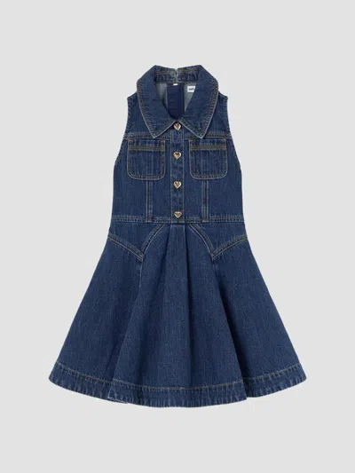 Self-portrait Little Girl's & Girl's Denim Sleeveless Dress In Blue