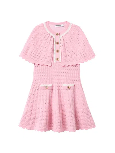 Self-portrait Little Girl's & Girl's Pointelle-knit Cape Dress In Pink