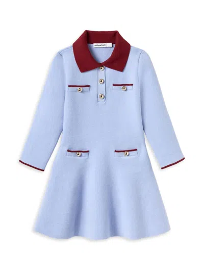 Self-portrait Little Girl's & Girl's Ribbed Knit Polo Dress In Blue