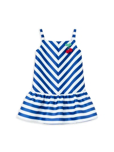 Self-portrait Kids' Little Girl's & Girl's Striped Cherry-detail Minidress In Blue