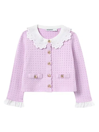 Self-portrait Lace Collar Button Cardigan In Multi